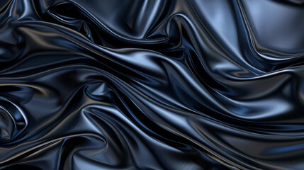 Fototapeta premium Luxurious black satin fabric drapes elegantly, showcasing smooth, glossy textures and intricate folds. rich sheen and depth create captivating visual appeal, perfect for fashion or interior design
