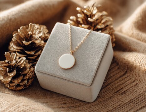 Beige jewelry box with necklace