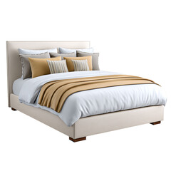 Elegant and Modern Bed with Plush Bedding and Decorative Pillows in a Bright Bedroom Setting