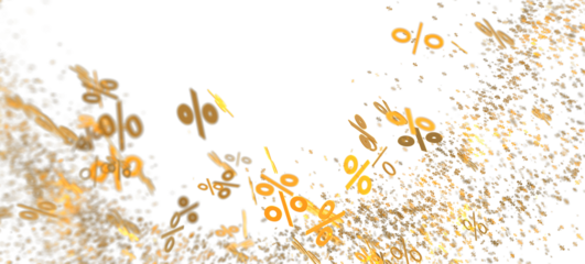 Abstract background with golden percentage symbols exploding. Ideal for sale, discount, or finance concepts.
