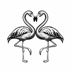 Obraz premium Two Flamingos Forming a Heart Shape image vector isolated on white background.