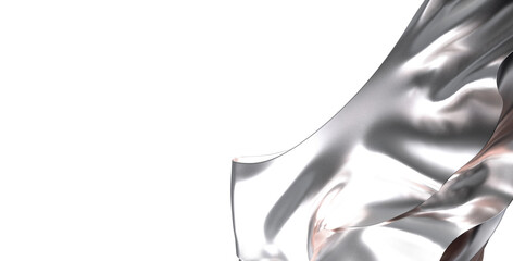 Elegant silver fabric flowing, perfect for luxury, beauty, or fashion designs. High-resolution...
