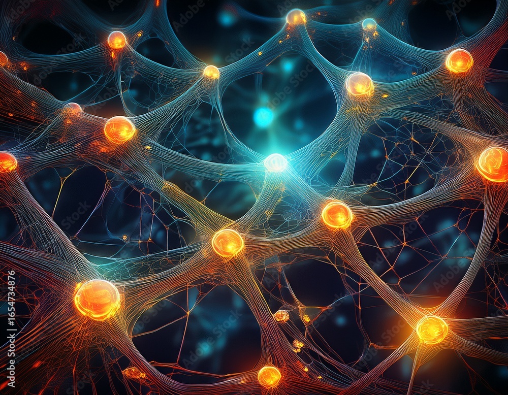 Fototapete a dense network of interconnected nodes against a dark background this network resembles a microscop