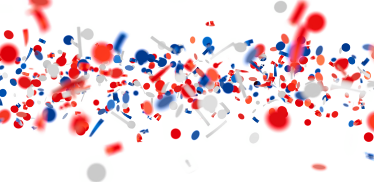 Download this vibrant image of red, white, and blue confetti for your celebratory designs. Perfect for Independence Day or any festive occasion