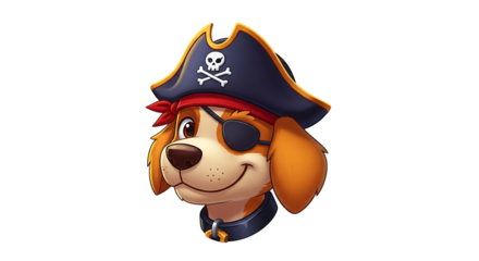 Cartoon dog pirate with eye patch isolated on transparent background