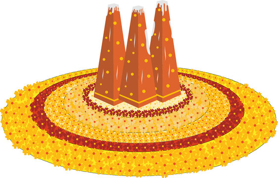 Kerala festival happy onam with colorful pookkalam floral rangoli vector illustration