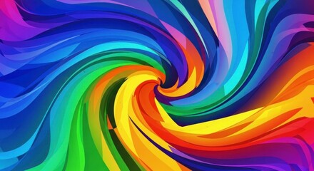 A vibrant swirling vortex of overlapping layered colors ranging from purple to red