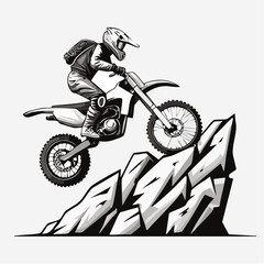 Motocross Rider Maneuvering Over a Large Rock Obstacle with Precision and Power in Vector Style © art vector