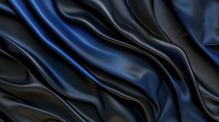 Fototapeta premium Luxurious fabric drapes elegantly, showcasing deep shades of blue and black. smooth texture and flowing patterns create sense of sophistication and depth, perfect for various design applications