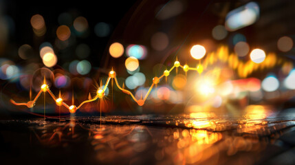 Dynamic financial graph with glowing lines and bokeh lights in background, representing growth and investment opportunities. vibrant colors create energetic atmosphere