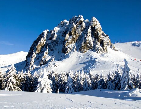 Snowy mountain peak in winter
