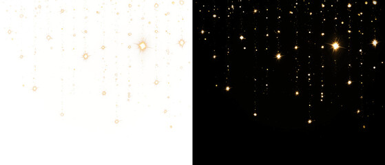 Christmas falling golden lights. Magic gold dust and glare. Yellow sparks glitter special light effect PNG.