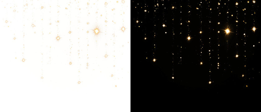 Christmas falling golden lights. Magic gold dust and glare. Yellow sparks glitter special light effect PNG.