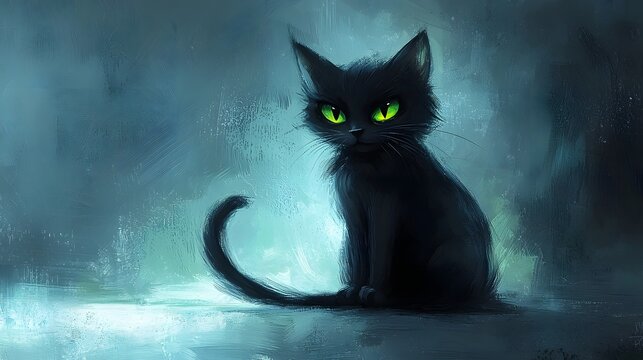 Mysterious black cat with piercing green eyes