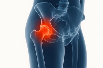 Naklejka premium Medical Illustration of Hip Joint Injury Highlighted in Red