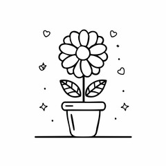 Cute Flower in vas image vector. Happy Flower Stock Illustrations on white background.