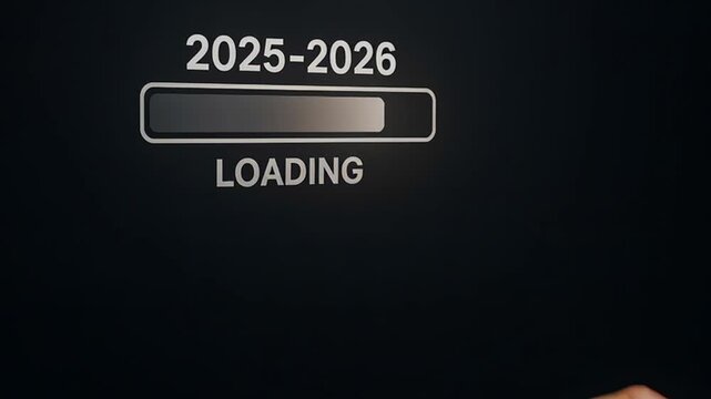 A loading bar showing progress towards the years 2025-2026, symbolizing anticipation and future. 