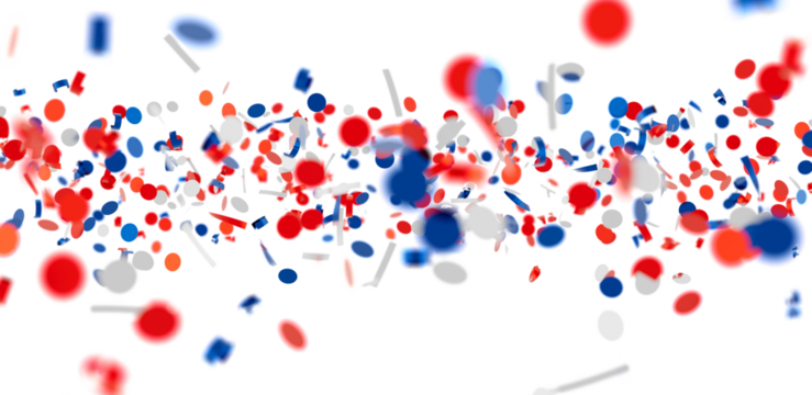 Festive confetti background with red, white, and blue elements. Perfect for celebrations, holidays, and party designs.