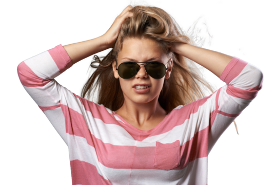 Frustrated Woman in Sunglasses on Transparent Background
