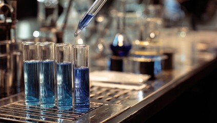 Close-up lab scene, liquid transfer