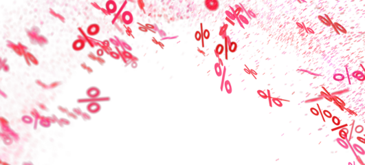 Abstract background with red percentage symbols falling on white. Ideal for sales, discounts, promotions.