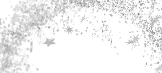 Sparkling silver stars on white. Ideal for festive designs, cards, and backgrounds.