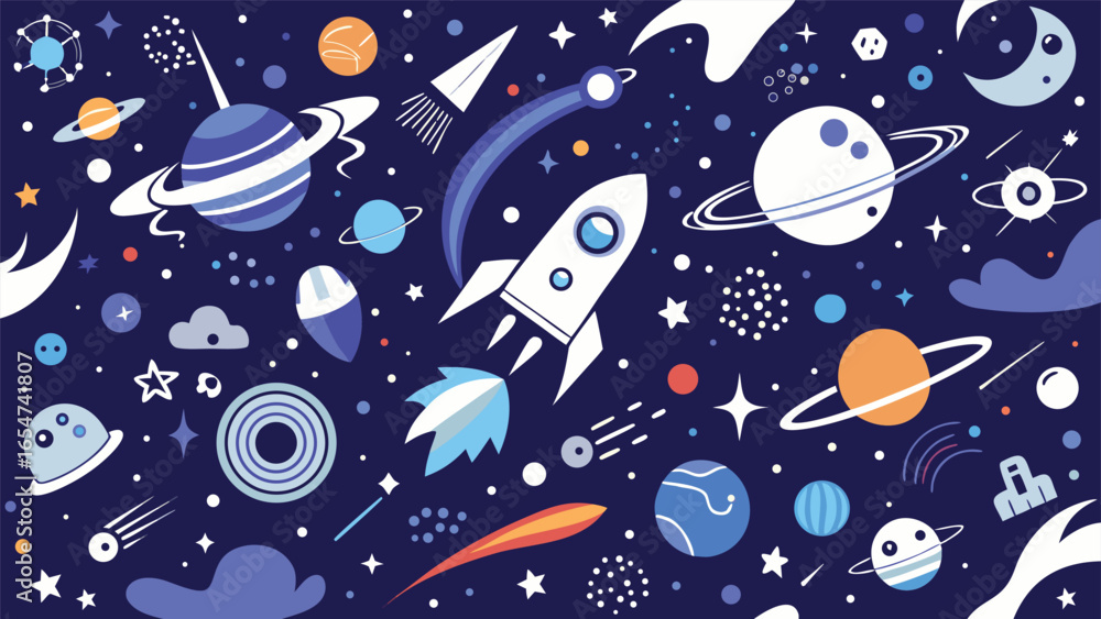 Poster a vast space backdrop showcasing numerous stars and vibrant planets, creating a stunning celestial p