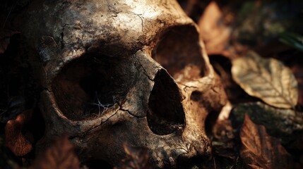 Skull in forest floor