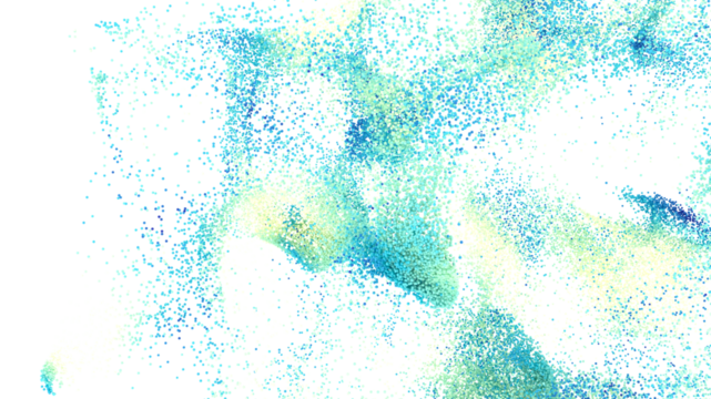 High-resolution abstract image featuring blue and green particles on a white background. Ideal for digital designs.
