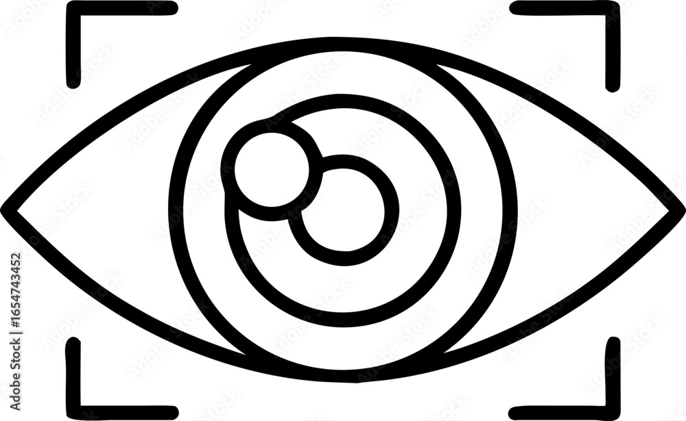 Poster abstract digital illustration of an eye with scanning lines and technological elements representing 