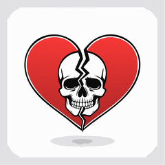 Vector Illustration of a Heart Broken with a Skull Symbol, Representing Heartache and Pain