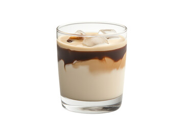 Ice Coffee Delight: A close-up shot showcases an irresistible ice coffee, a symphony of textures and flavors in a sleek glass. The drink is layered with a rich, dark coffee, velvety cream.