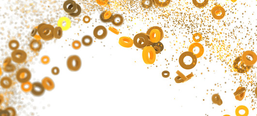 Abstract background with golden rings and confetti. Perfect for celebrations, holidays, and festive designs.