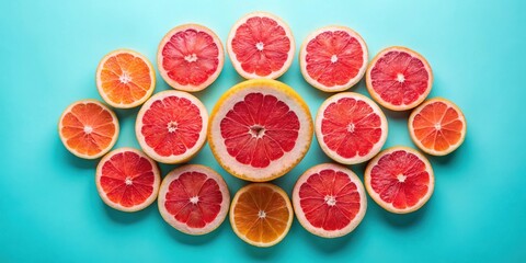Vibrant Citrus Slices Arranged in a Symmetrical Pattern on a Bright Teal Background, a Refreshing and Zesty Composition Perfect for Summer Themes