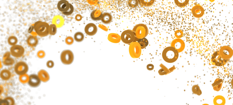 Abstract background with golden rings and confetti. Perfect for celebrations, holidays, and festive designs.