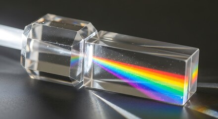 Photo of light refracting through a prism creating a rainbow