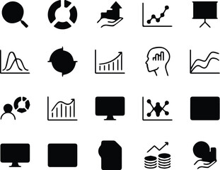 Data Analytics Vector Icon Set | Adjustable Line Weight | Chart, graph, analysis, report, growth, trend, statistics, pie chart, bar graph, line graph, scatter plot, dashboard, infographic icons