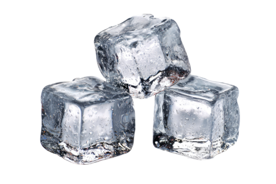 Three clear ice cubes stacked