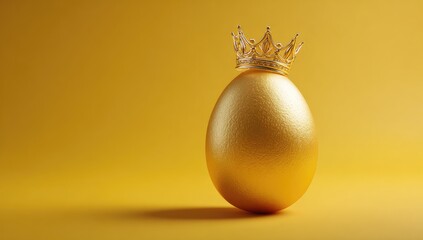 Fototapeta premium Golden egg with crown on a yellow background