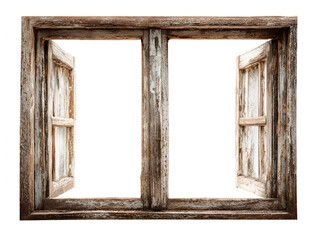 Old weathered wooden window open inviting light and air