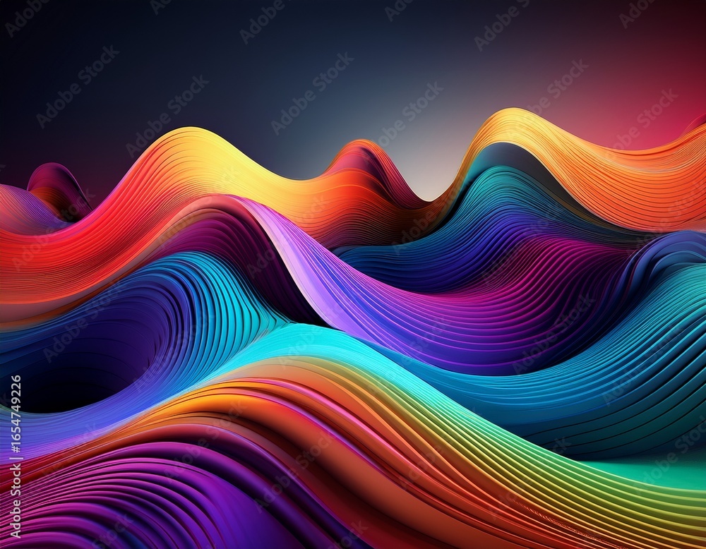Fototapete vibrant abstract 3d waves intertwining dynamically sharp edges glowing neon deep shadows ultra hd sm