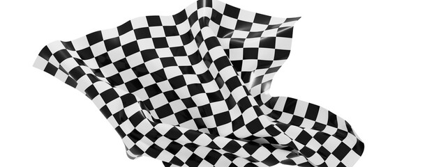 High-resolution image of a black and white checkered flag, dramatically draped. Ideal for sports,...