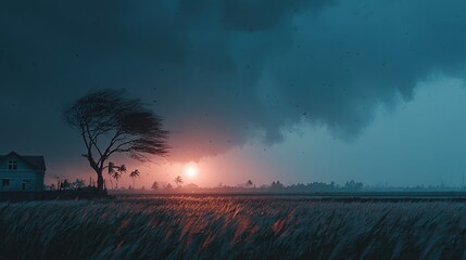 Dark storm clouds over wilderness before tempest, dramatic wide-angle nature scene for climate education and environmental design backgrounds