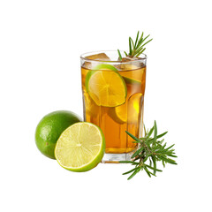 Fototapeta premium Refreshing Iced Tea with Lime and Rosemary Garnish