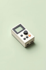 Fototapeta premium Compact solar charge controller with small digital display and input output ports, top view, on pastel background