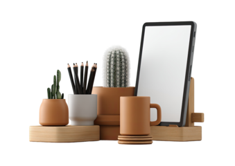 Digital Workspace with Succulents and Pens