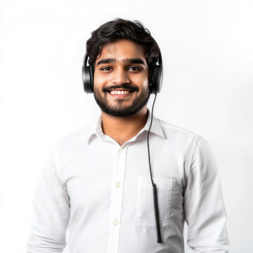 Young indian man sales agent wearing a customer support headset