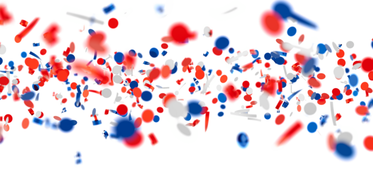 Festive confetti background with red, white, and blue shapes. Perfect for celebrations and holidays.
