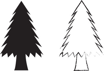 Fototapeta premium Vector illustration of pine tree silhouette and outline, symbolizing Christmas, winter holidays, nature, and forest themes. Perfect for festive decorations, eco-friendly concepts, and seasonal designs