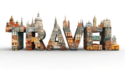 Obraz premium Travel word made of famous buildings and landmarks around the world